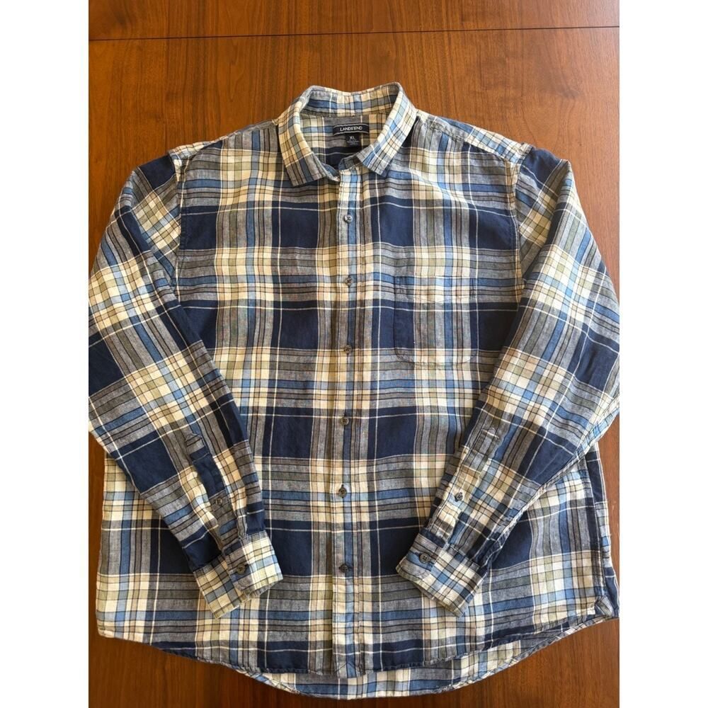Lands' End Men's XL Long Sleeve Traditional Fit Plaid Flannel Button Down Shirt